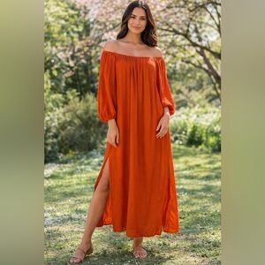 MLM Label Dash Off the Shoulder Dress Vibrant Orange Relaxed Flowy Lightweight M